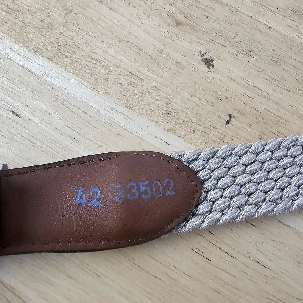 Brighton Mens 42‎ Brown Leather Woven Stretch Belt Gold Buckle Croc Trim 3350